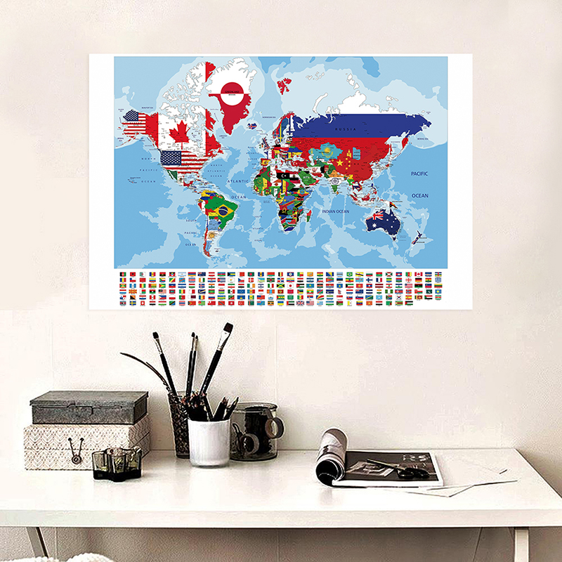 Star Map Poster - Wandkunstdrucke, die Weltkarte mit Nationalflaggen, Retro-Karte,