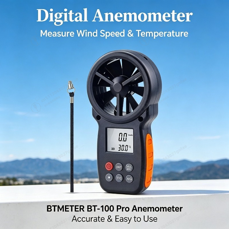 Anemometer Wind Speed - BT-100 Digitales Anemometer Handgehaltenes Windgeschwindigkeitsmessgerät zur