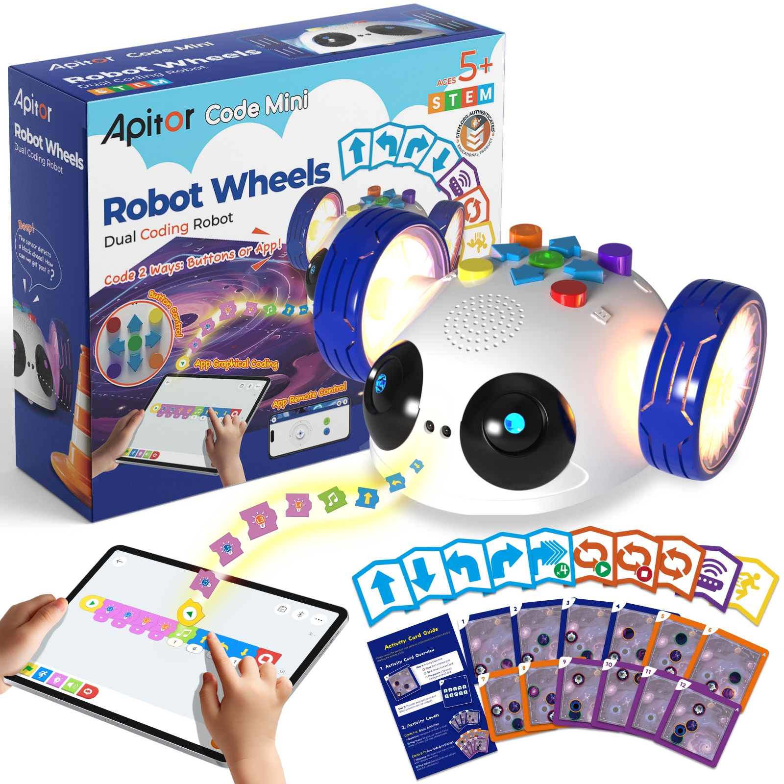 Science Robot - Apitor Mini-Roboter-Räder, Codierroboter-Spielzeug, Bildschirmfreie Fernbedienung, Programmierung
